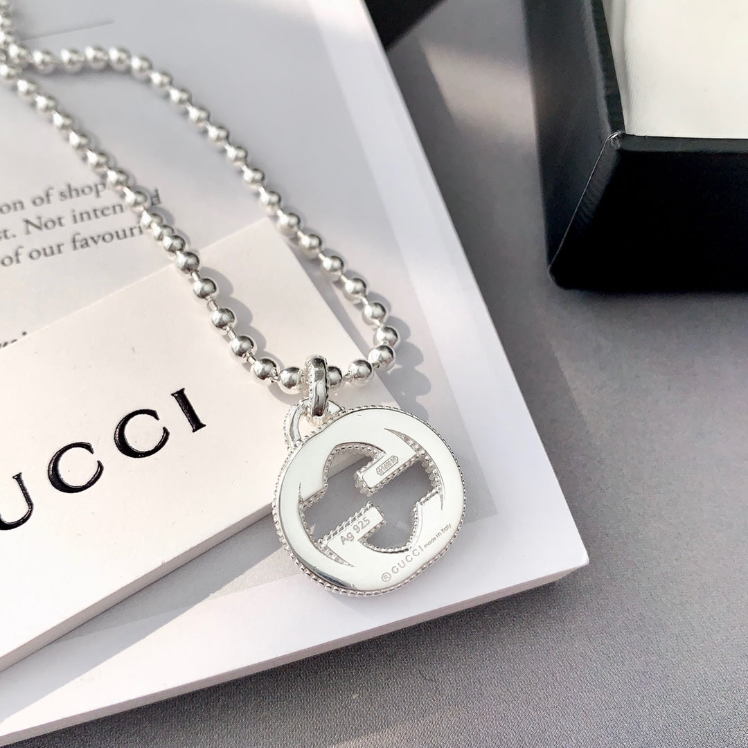 Luxury Gucci INTERLOCKING NECKLACE G PENDANT  STERLING SILVER