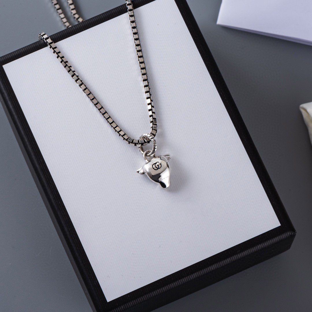 Luxury Gucci GG DOUBLE CLASSIC RETRO STERLING SILVER COW  NECKLACE
