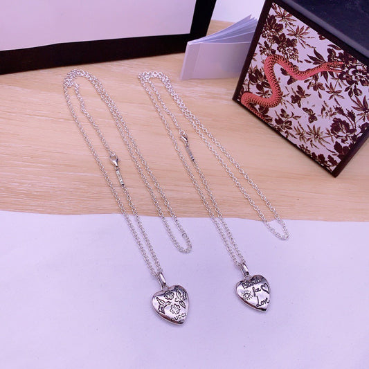Luxury Gucci GG BLIND FOR LOVE STERLING SILVER HEART PENDANT NECKLACE