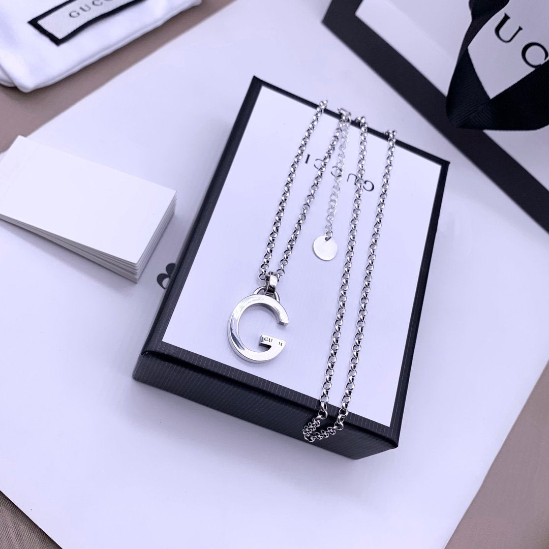 Luxury Gucci STERLING SILVER LETTER DOUBLE G LOGO PENDANT VERSATILE NECKLACE