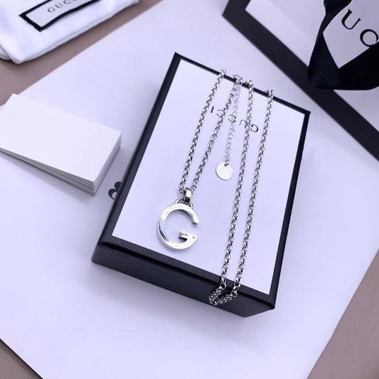 Luxury Gucci STERLING SILVER LETTER DOUBLE G LOGO PENDANT VERSATILE NECKLACE