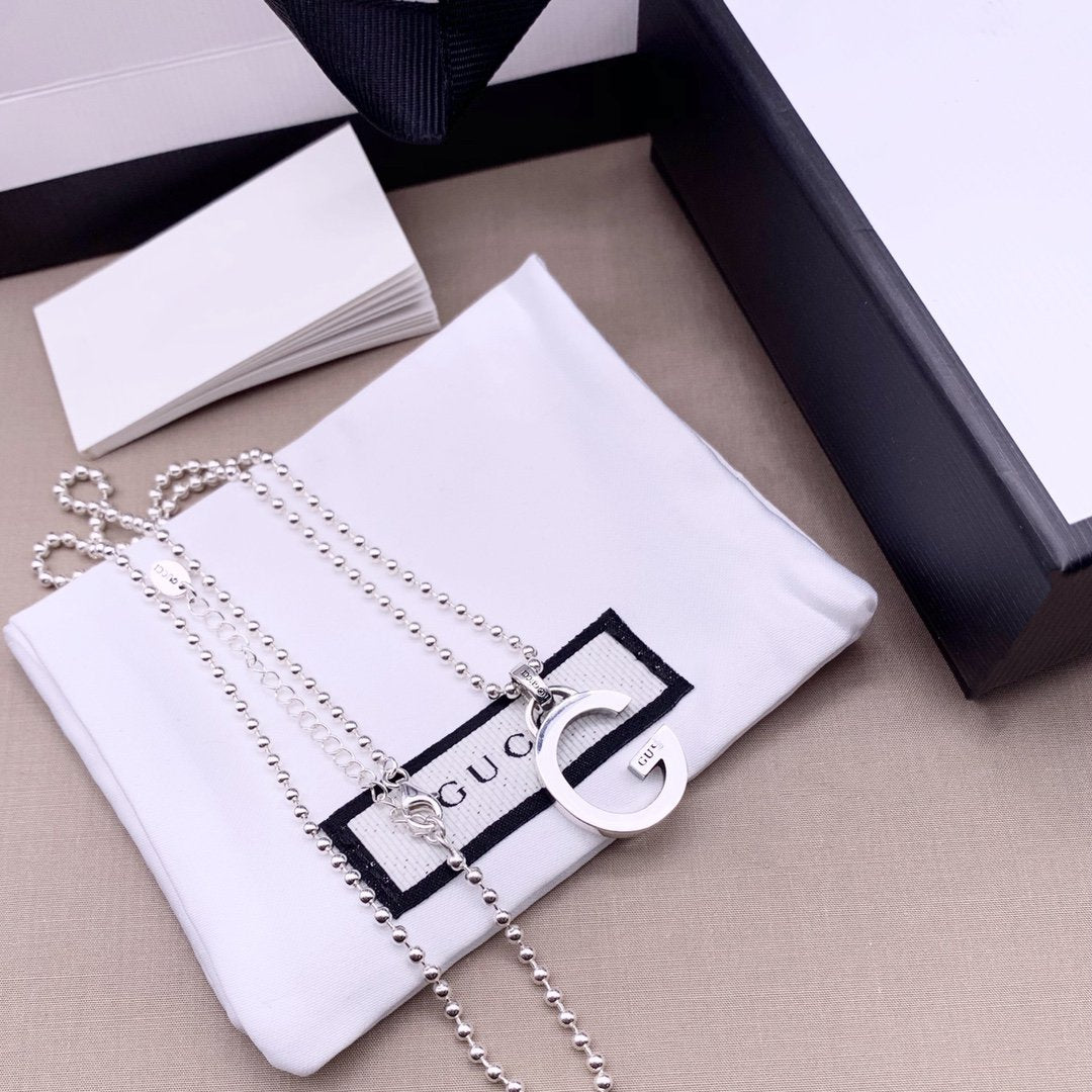 Luxury Gucci STERLING SILVER LETTER DOUBLE G LOGO PENDANT VERSATILE NECKLACE