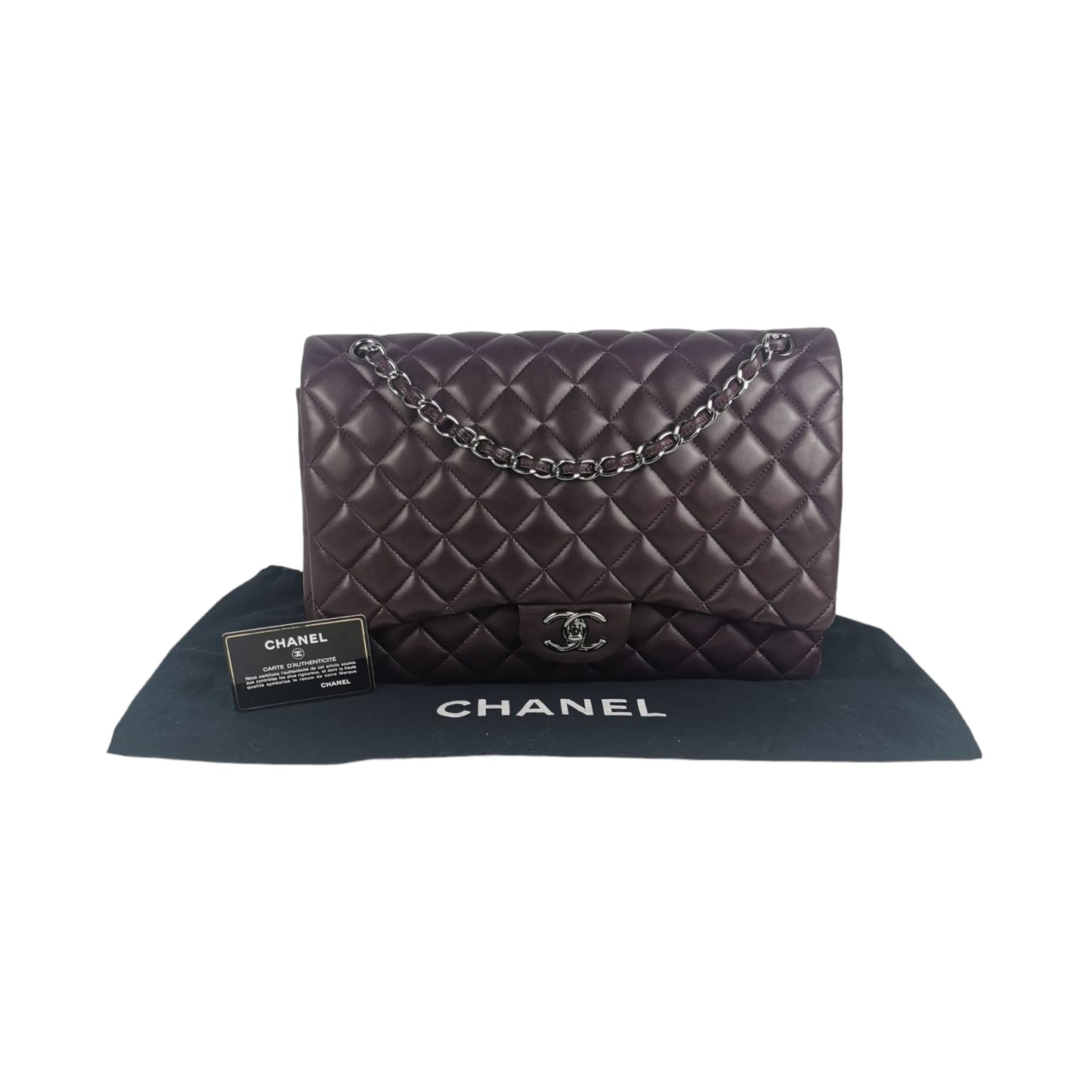 Luxury Chanel Classic Double Flap Maxi Purple Lambskin Silver