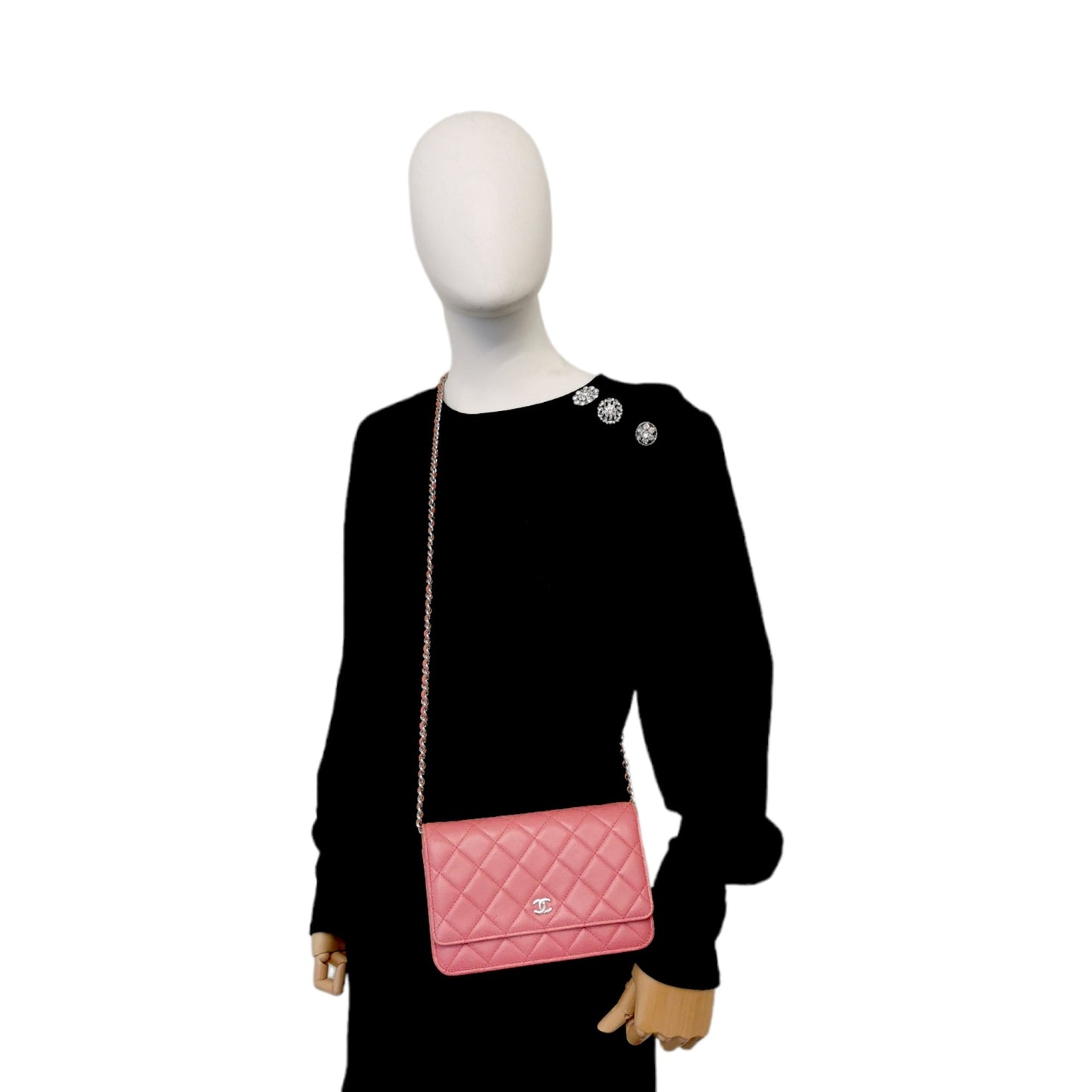 Luxury Chanel WoC Pink Lambskin Silver