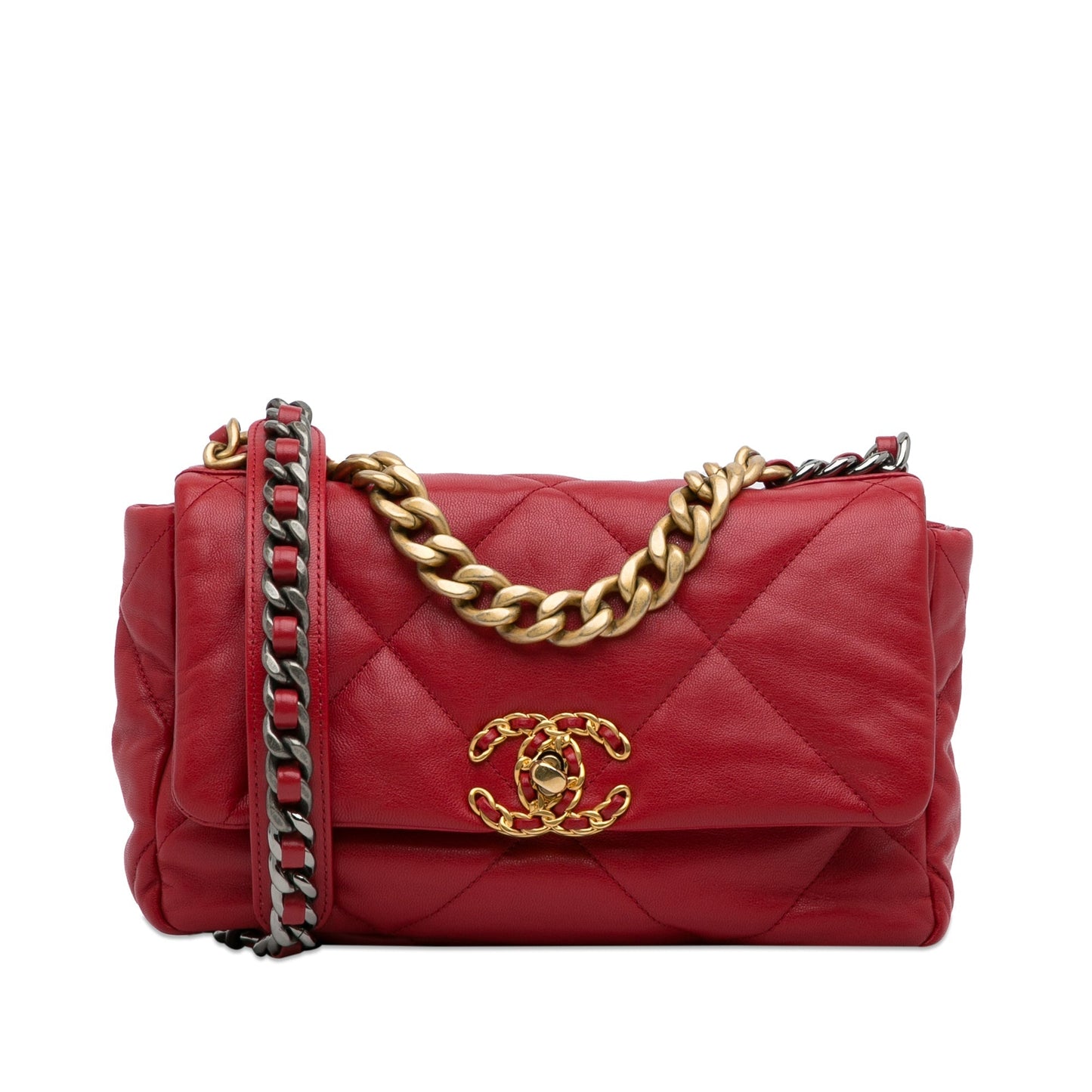 Luxury Chanel 19 Flap Bag Medium Red Lambskin Gold