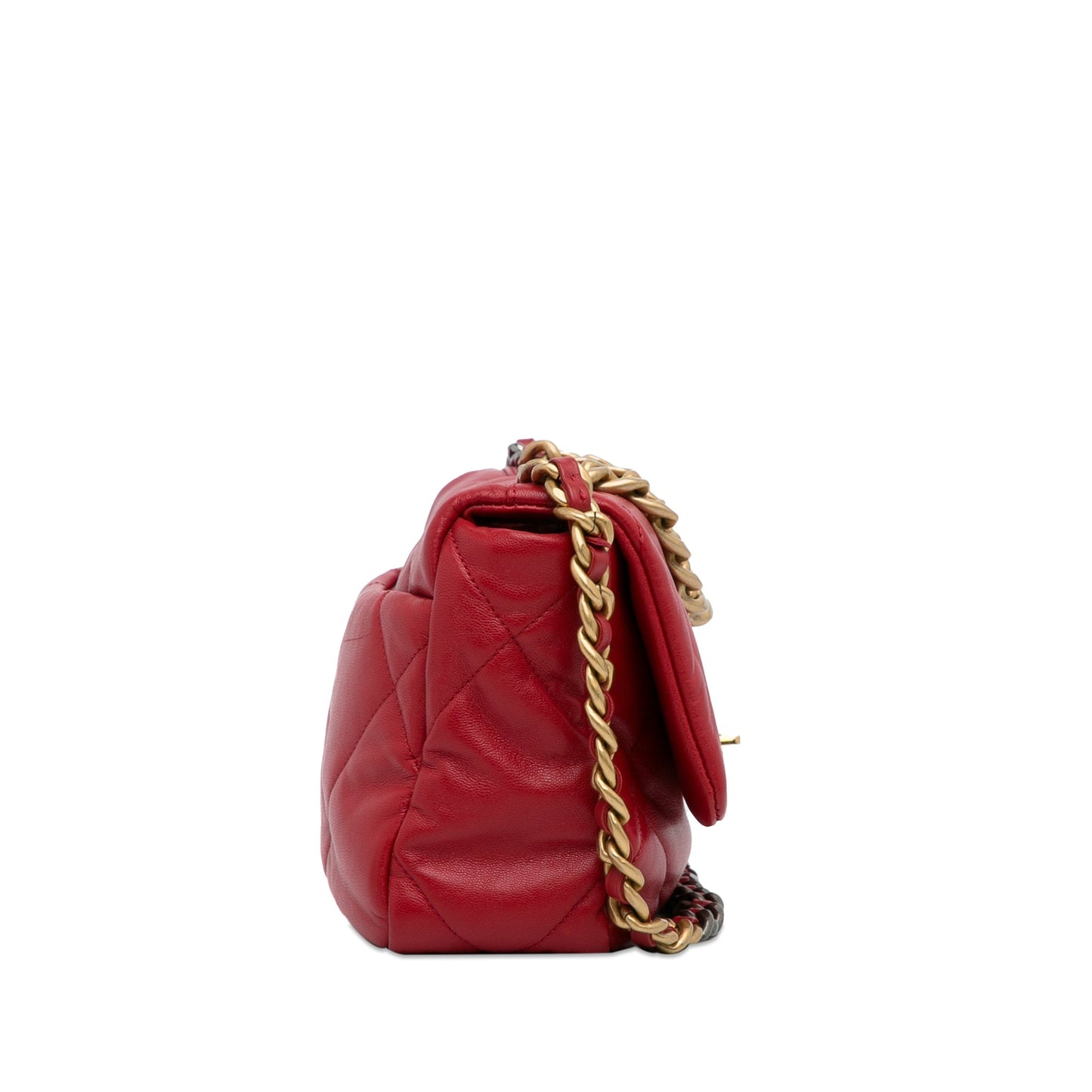 Luxury Chanel 19 Flap Bag Medium Red Lambskin Gold
