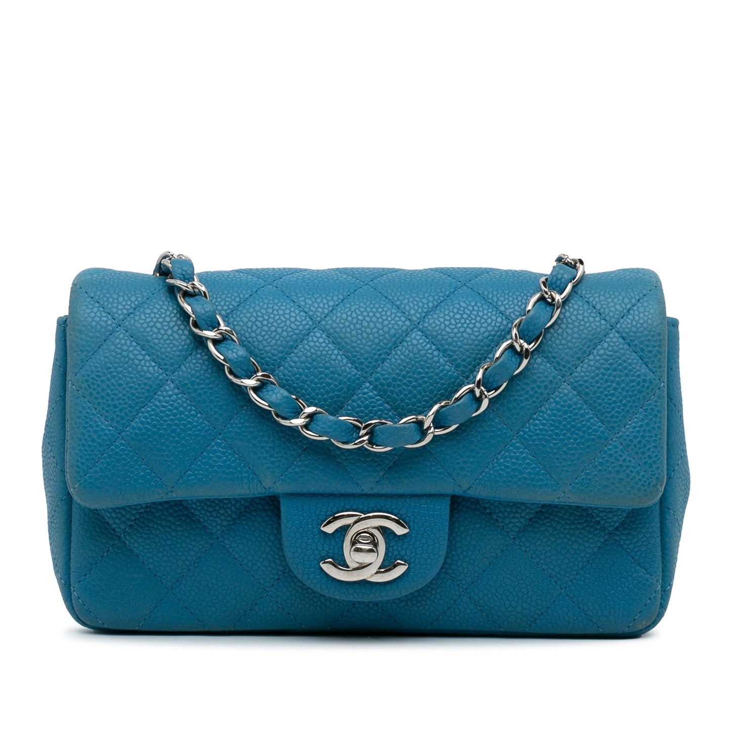 Luxury Chanel Classic Mini Rectangular Single Flap Blue Caviar Silver