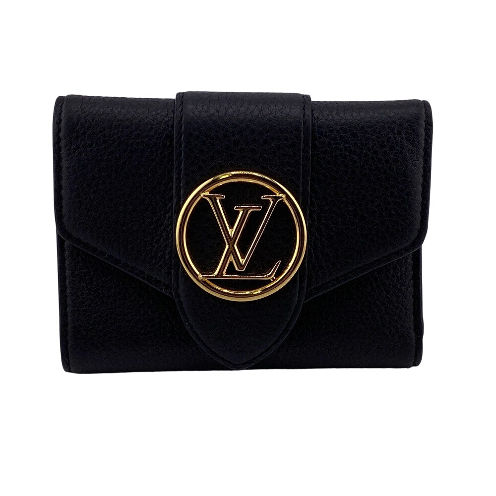 LOUIS VUITTON Tri-fold wallet M80300 leather black Portefeuille LV Pont Neuf Compact Women