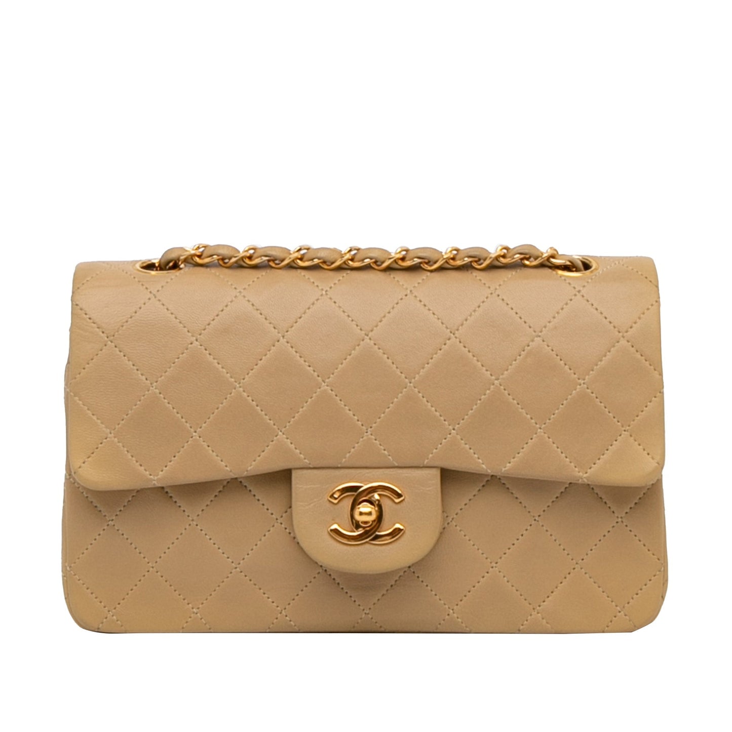 Luxury Chanel Classic Double Flap Small Beige Lambskin Gold