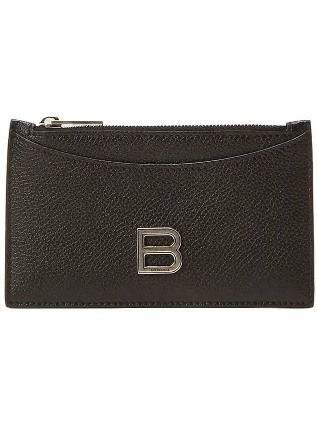 Luxury Balenciaga Hourglass Zipper Leather Card Wallet Black Silver