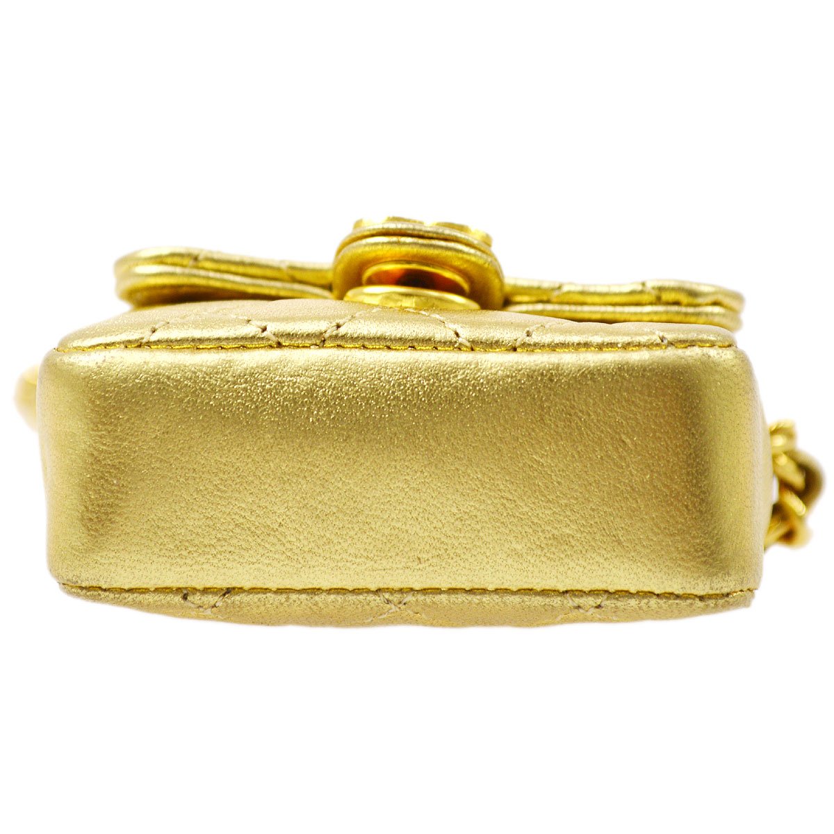 Luxury Chanel 1989-1991 Gold Lambskin Micro Classic Flap Shoulder Bag