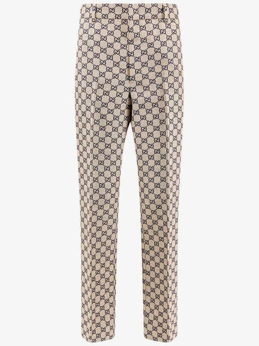 Luxury Gucci Trending 2025 GG Linen Blend Canvas Straight Pants Beige