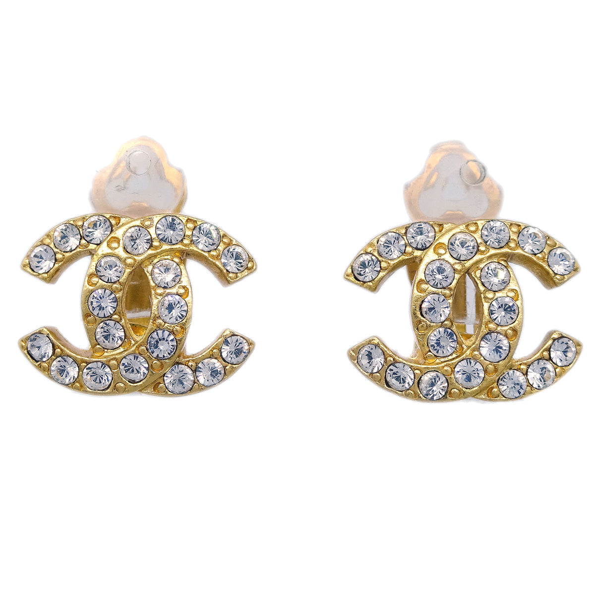 Chanel CC Rhinestone Earrings Clip-On Gold 02A
