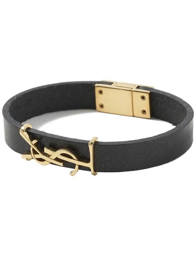 Luxury Saint Laurent Monogram Opyum Leather Bracelet Black Gold