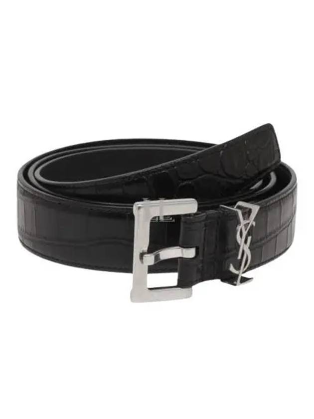 Luxury Saint Laurent Monogram Crocodile Leather Belt Black