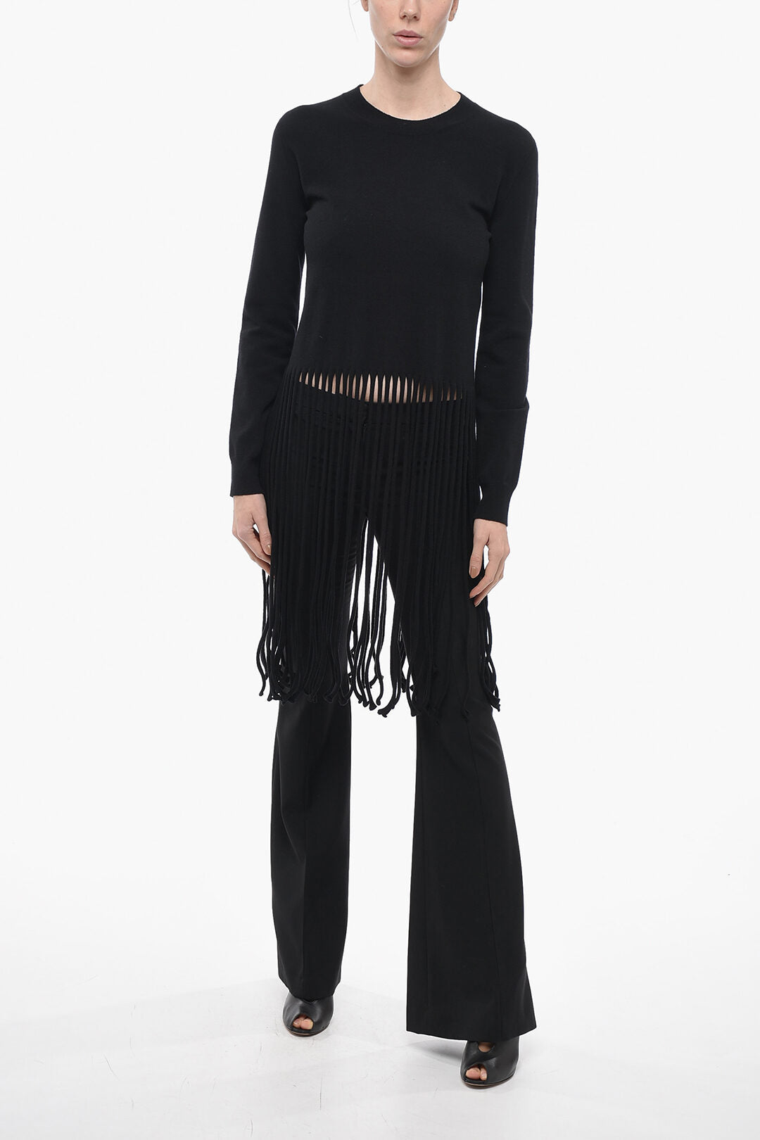 Luxury Bottega Veneta Wool Blend Sweater with Fringe Detail