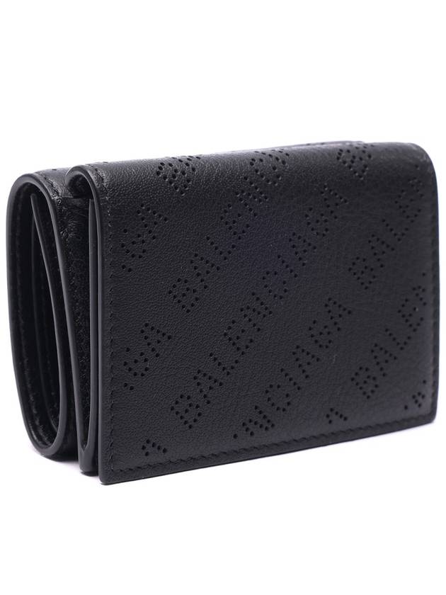 Luxury Balenciaga Logo Perforated Half Wallet Black