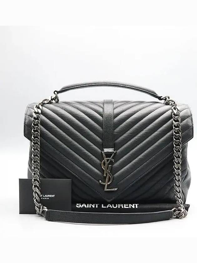 Luxury Saint Laurent 600278 Black leather YSL silver logo decoration COLLEGE large L size tote bag shoulder strap 2WAY