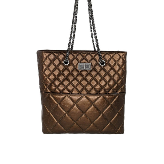 Luxury Chanel bag Metallic Aged Calfskin Quilted Reissue Tall Tote Bronze