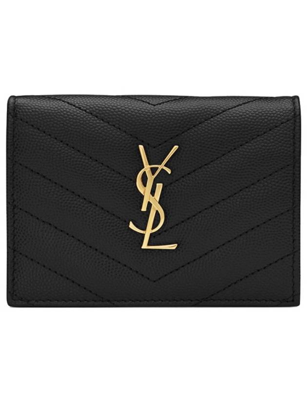 Luxury Saint Laurent Monogram Caviar Leather Flap Card Wallet Black