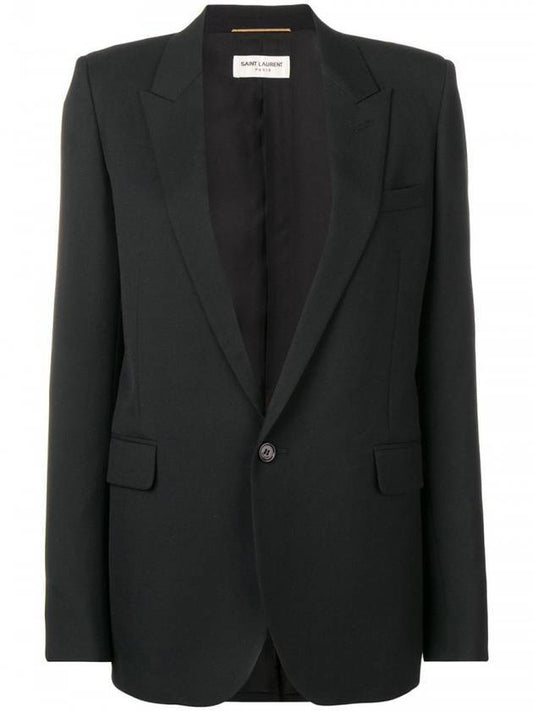 Luxury Saint Laurent Women's Single Breasted Blazer Virgin Wool Jacket Black