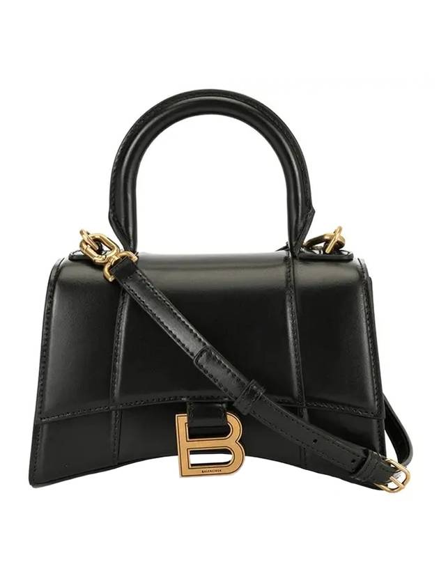 Luxury Balenciaga Hourglass XS Glossy Calfskin Tote Bag Black