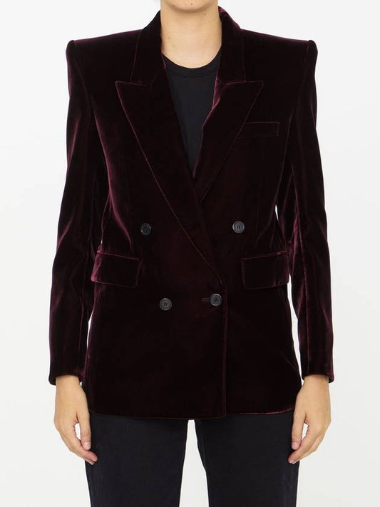 Luxury Saint Laurent Double Breasted Velvet Jacket Red