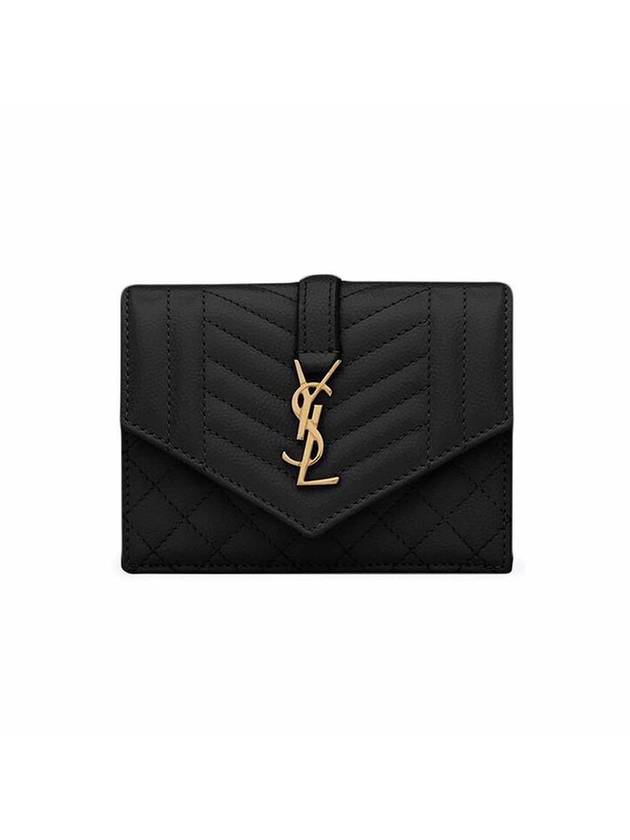 Luxury Saint Laurent Matelasse Monogram Card Wallet Black