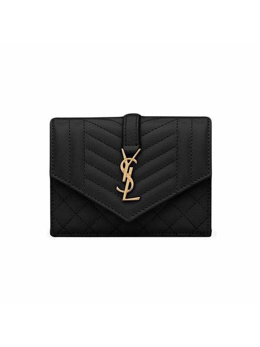 Luxury Saint Laurent Matelasse Monogram Card Wallet Black