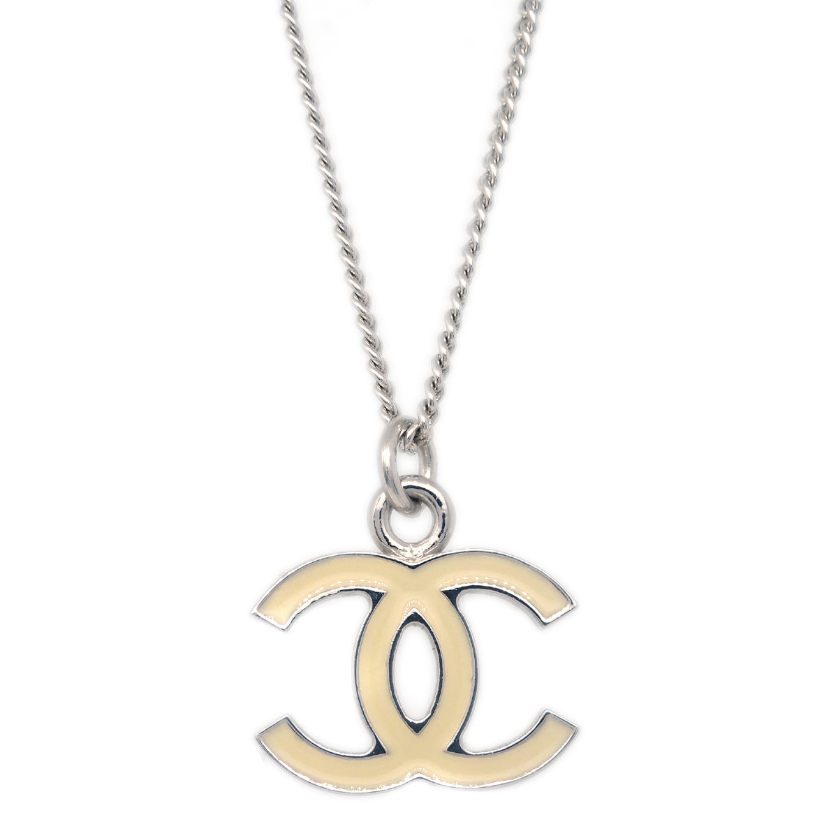 Chanel Chain Necklace Silver White 07V