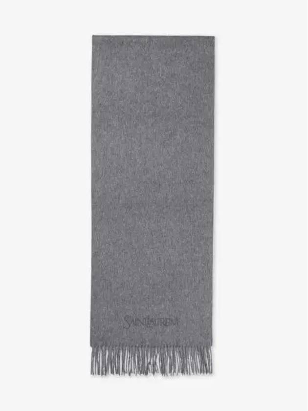 Luxury Saint Laurent Logo Embroidered Cashmere Muffler Graphite
