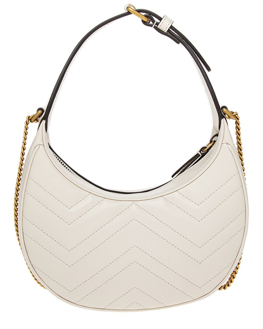 Luxury Gucci Trending 2025 GG Marmont Half Moon Shaped Mini Leather Hobo Bag, White