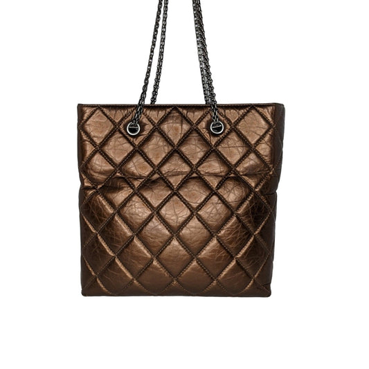Luxury Chanel bag Metallic Aged Calfskin Quilted Reissue Tall Tote Bronze