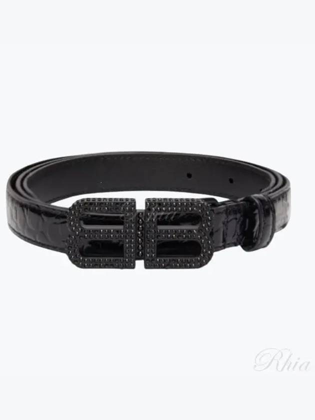 Luxury Balenciaga BB Hourglass Leather Belt Black