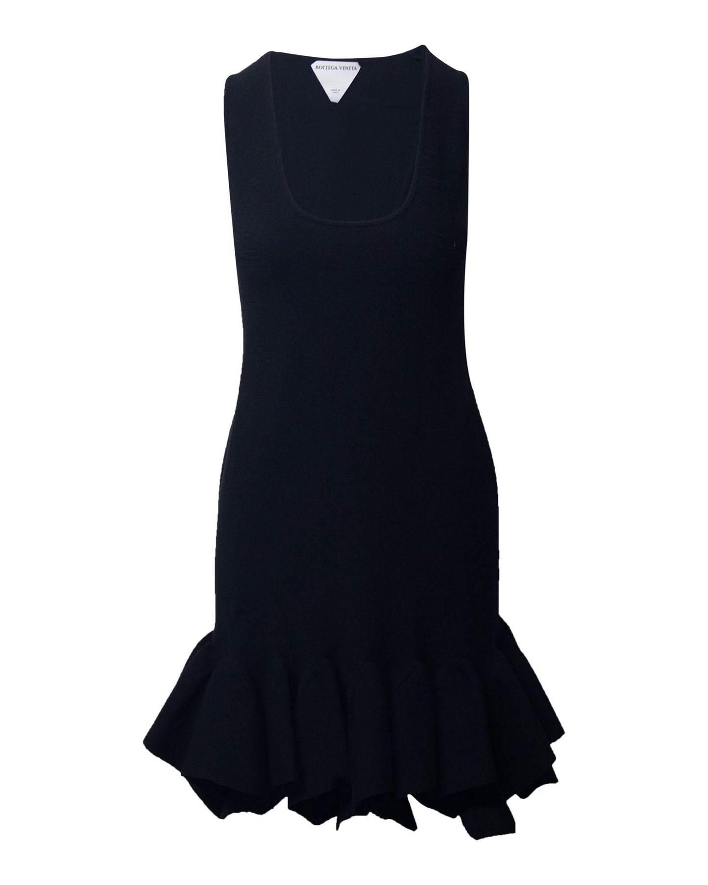 Luxury Bottega Veneta Fluted Dress in Black Wool