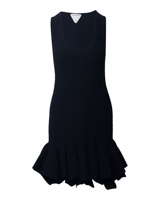 Luxury Bottega Veneta Fluted Dress in Black Wool