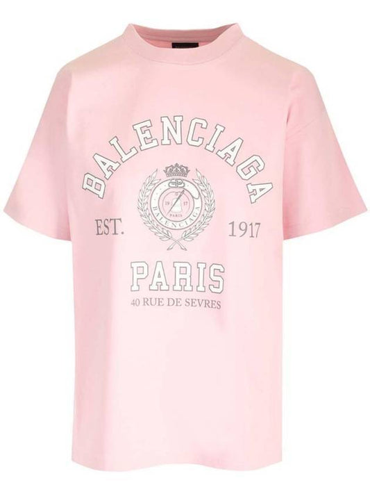 Luxury Balenciaga College 1917 Print Short Sleeve T-Shirt Pink