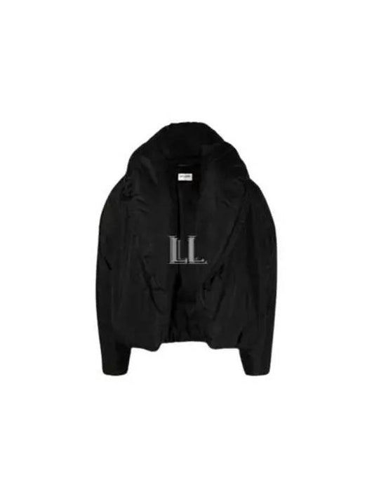 Luxury Saint Laurent Cropped Puffer Silk Taffeta Jacket Black