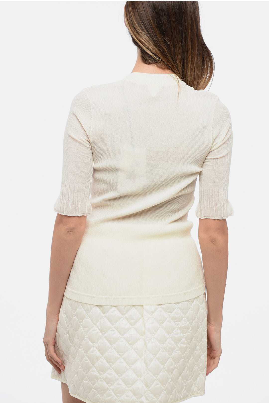 Luxury Bottega Veneta Buttoned Neck T-Shirt with Ruffled Sleeves