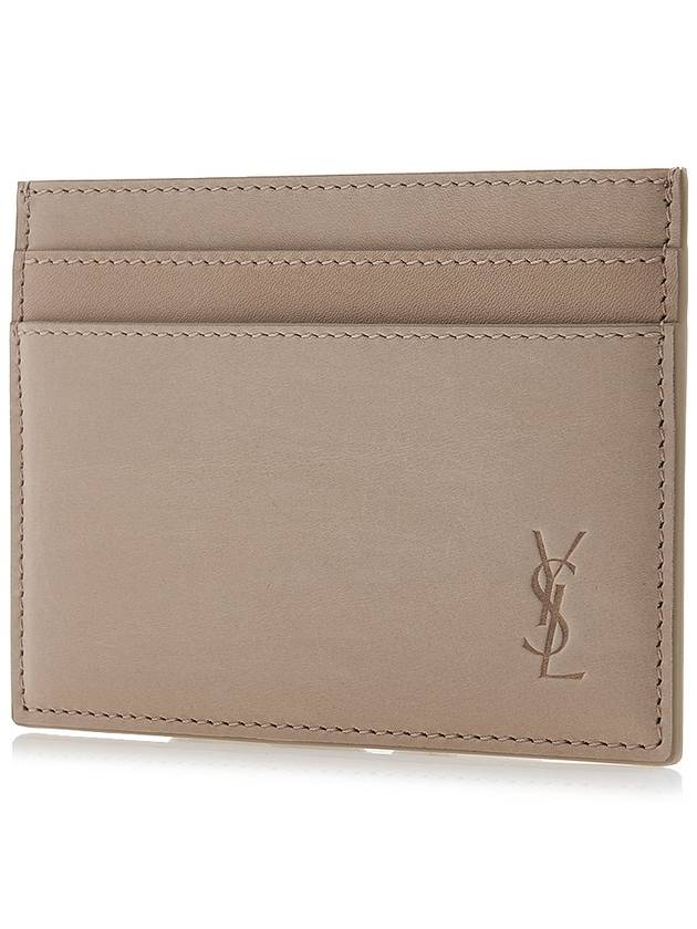 Luxury Saint Laurent Cassandre Debossed Logo Leather Card Wallet Beige