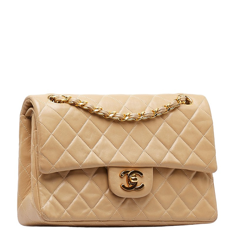 Chanel Mattrase 23 Coco Double Flap Chain Shoulder Bag Beige Leather  CHANEL