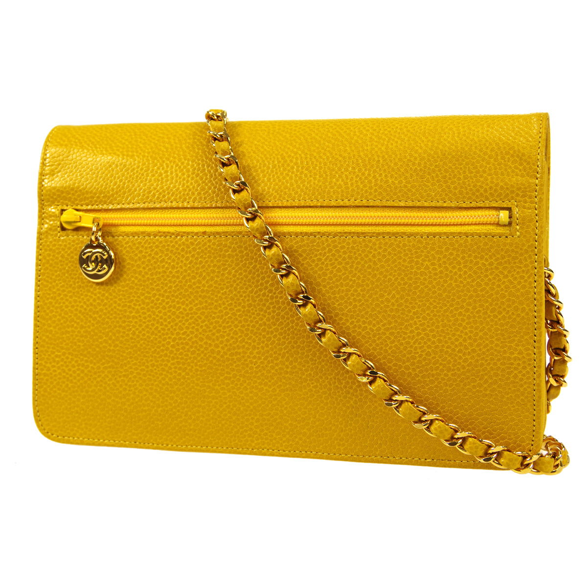 Luxury Chanel 1997-1999 Yellow Caviar Timeless WOC Wallet on Chain