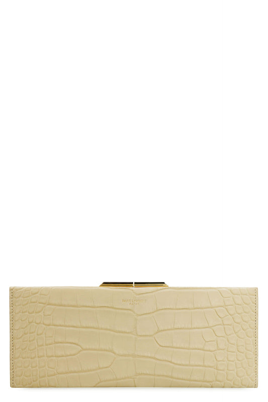 Luxury Saint Laurent Women's Midnight Leather Clutch in Ivory | 697655L1Q0K Color 9733