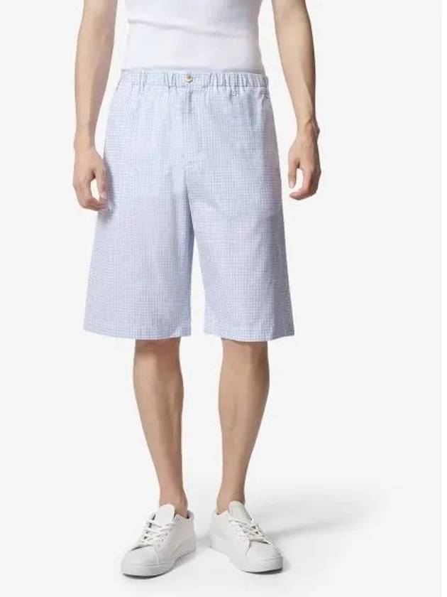 Luxury Gucci Trending 2025 Men's Bear Patch Embroidered Check Shorts Pants Blue