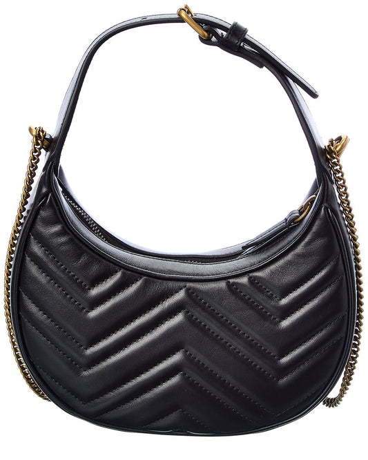 Luxury Gucci Trending 2025 GG Marmont Half Moon Shaped Mini Leather Crossbody, Black