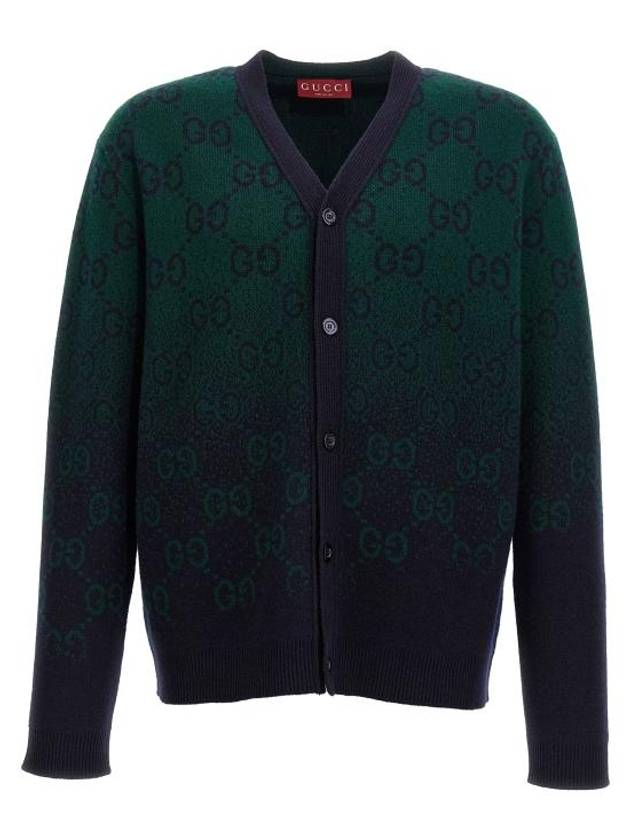 Luxury Gucci Trending 2025 GG Degradé Wool Jacquard Cardigan Dark Green