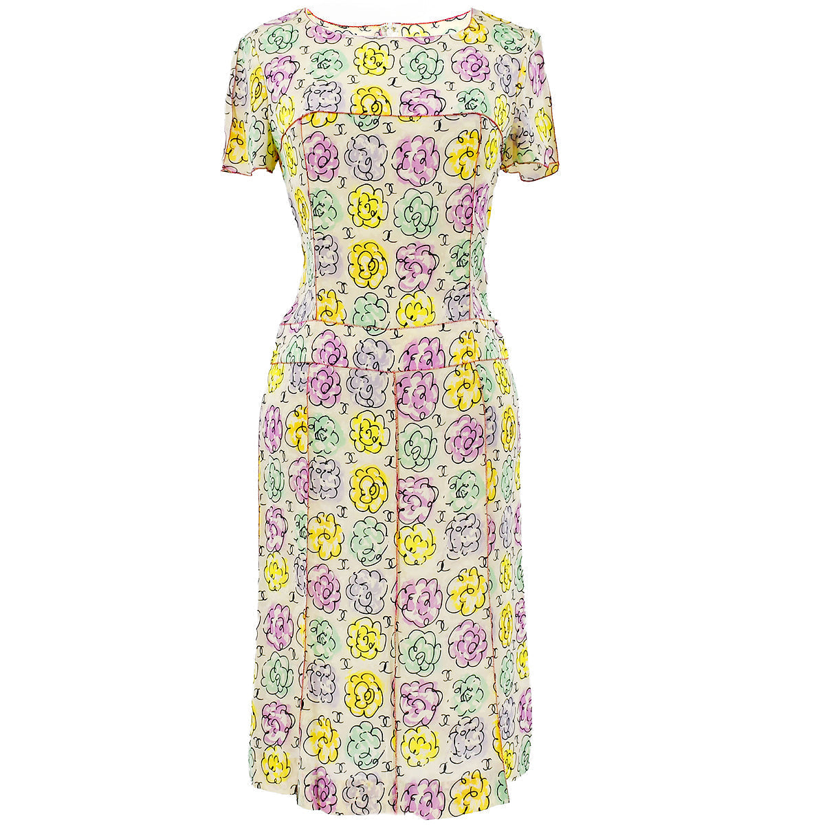 Luxury Chanel 1998 high-summer camellia-print silk dress #38