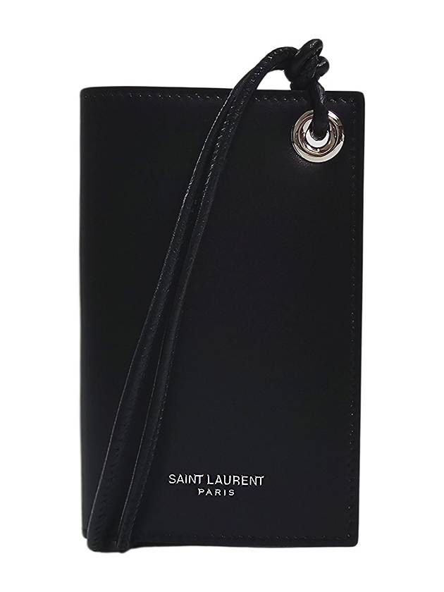Luxury Saint Laurent Men's Logo Strap Card Wallet Black
