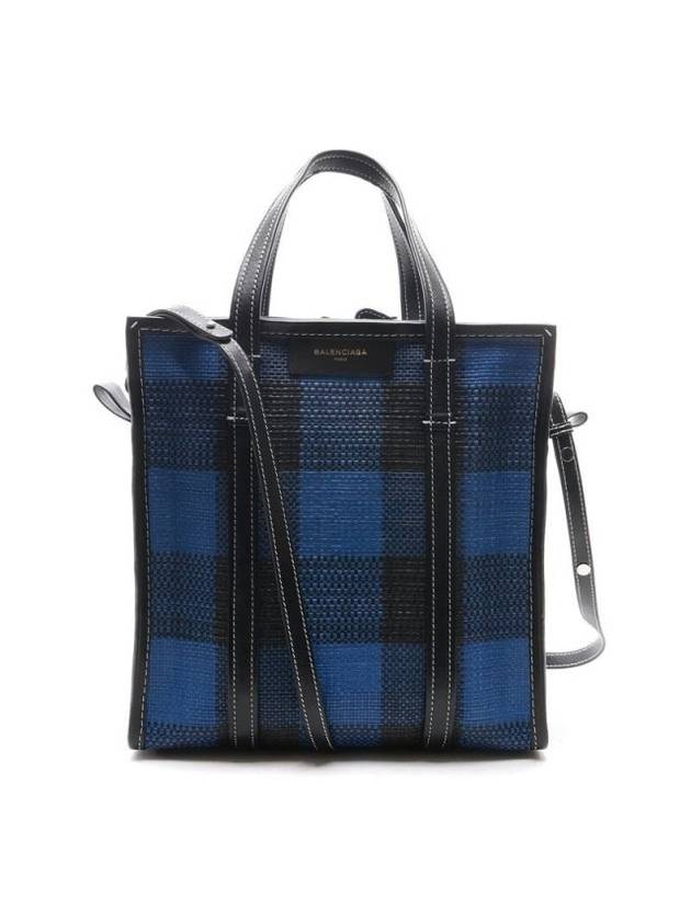 Luxury Balenciaga Bazar Check Tote Bag Blue