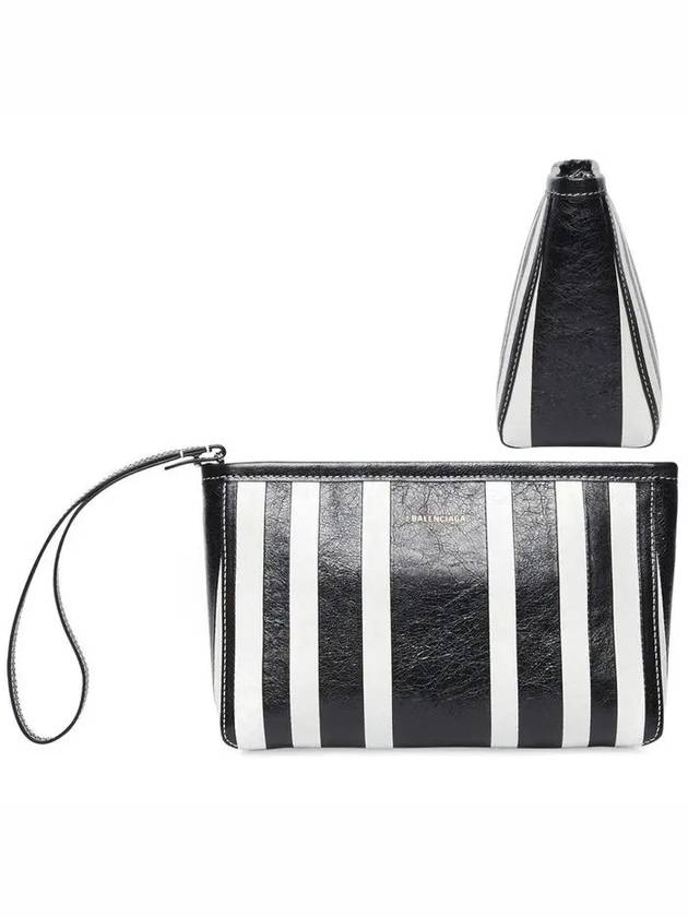 Luxury Balenciaga Barbes Striped Zipper Clutch Bag Black